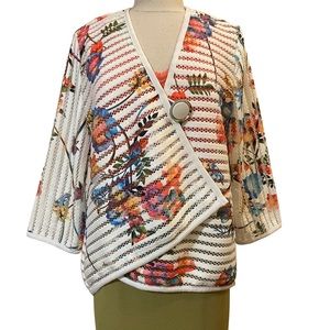 Joseph Ribkoff ~ White Floral Asymmetrical Cover Up Jacket